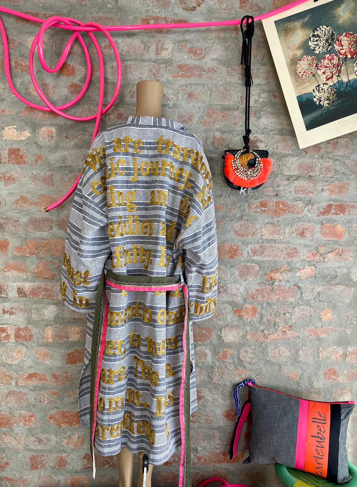 Linen Poetry Long Kimono with Belt