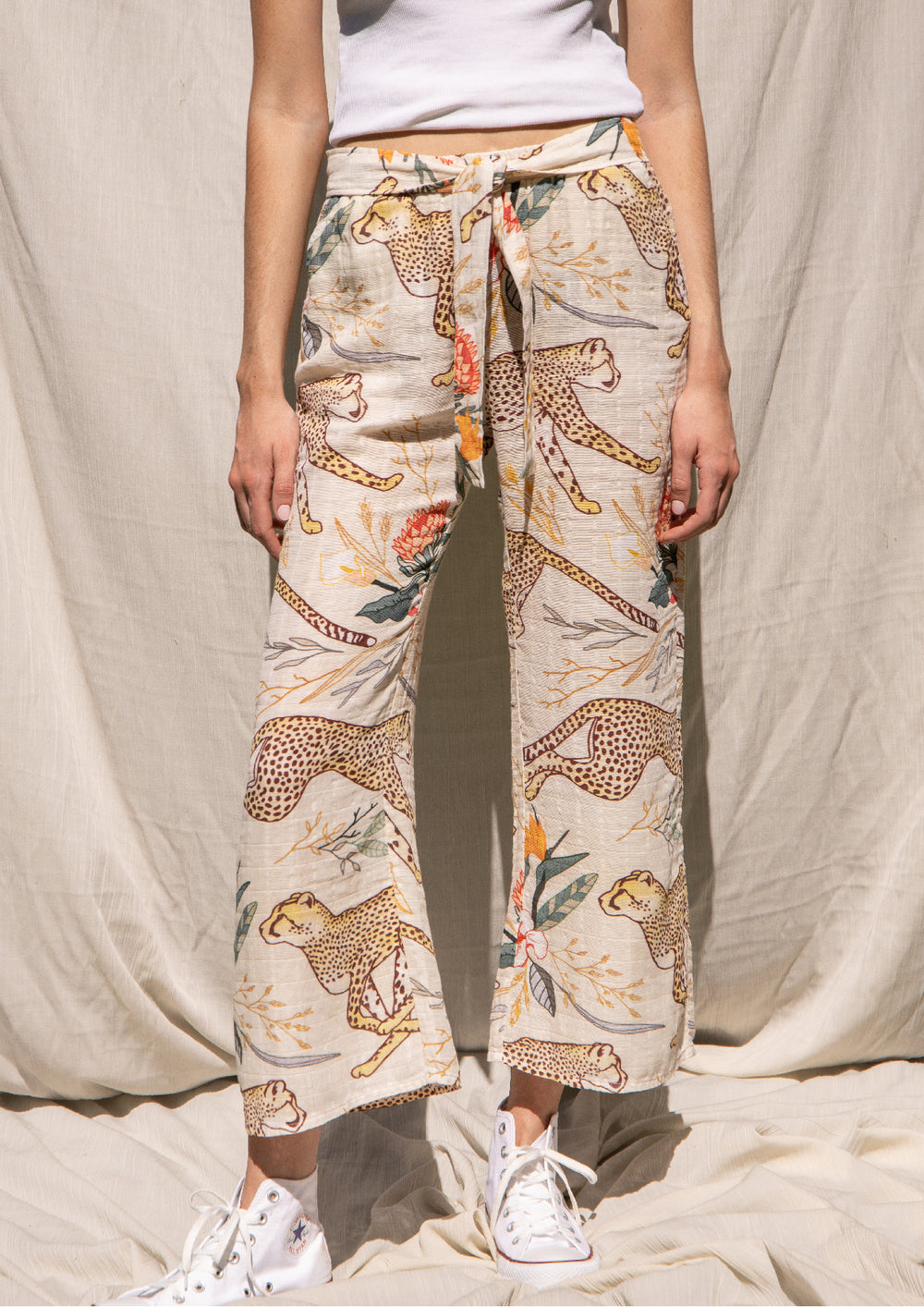 Cotton Linen Running Cheetah Print Pants