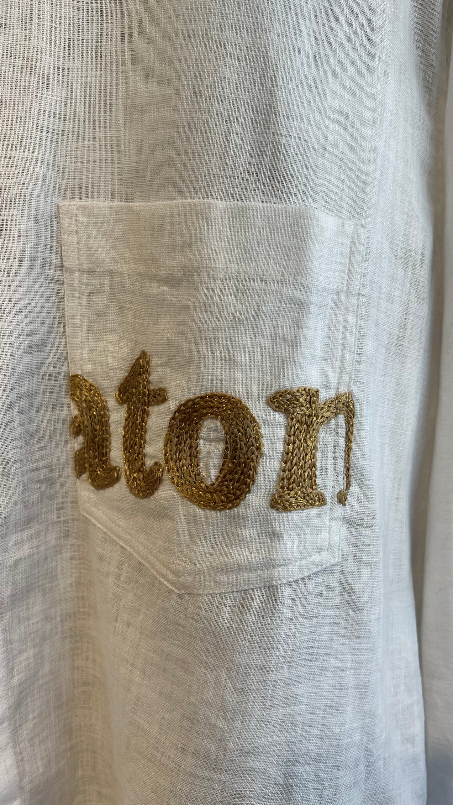 Button Up Shirt White with Gold Embroidery