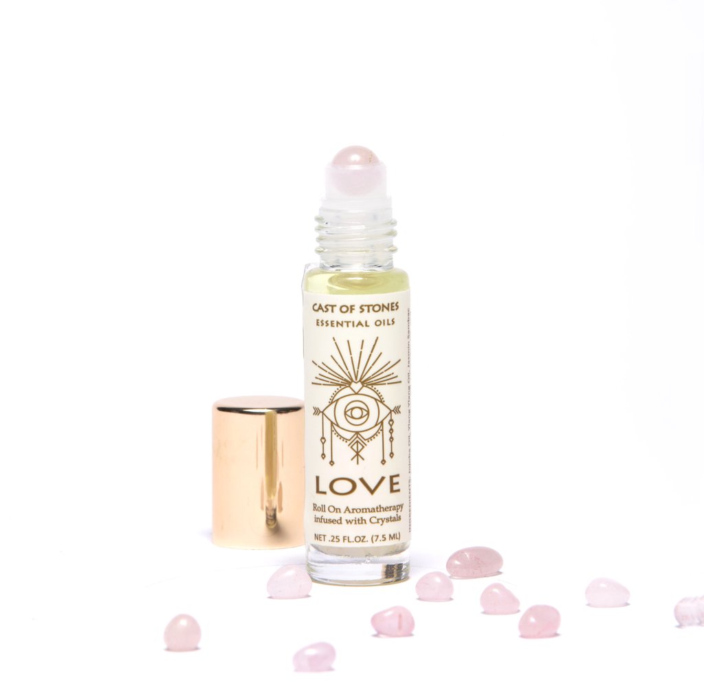 Love Essential Oil Roll On Aromatherapy Infused with Rose Quartz Crystals
