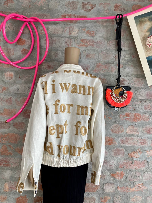 Poetry Bomber Jacket with Gold Embroidery